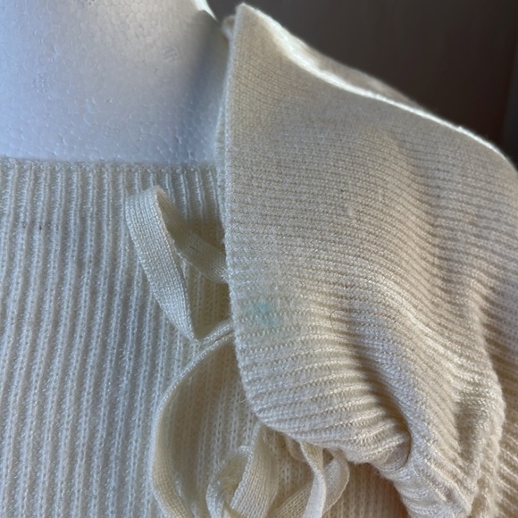 Cable Stitch ivory white boat neck sweater ruched sleeves soft cozy size small - Picture 5 of 9